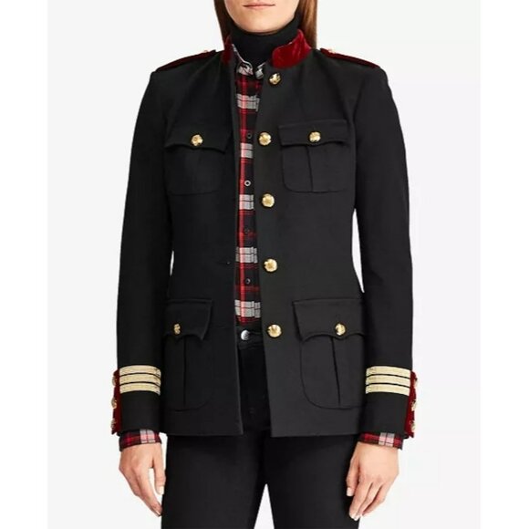 New Ralph Lauren Medium Black Red Velvet Military Equestrian Hussar Jacket S 16 - Picture 7 of 15